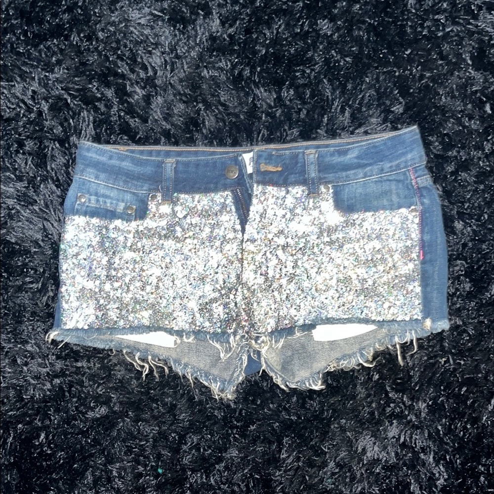 Sequin Denim Shorts